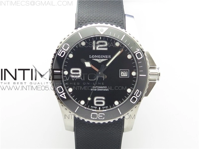 Conquest L3.840.4.56.6 Real Ceramic Bezel SS ZF 1:1 Best Edition Black dial On Rubber Strap A2824